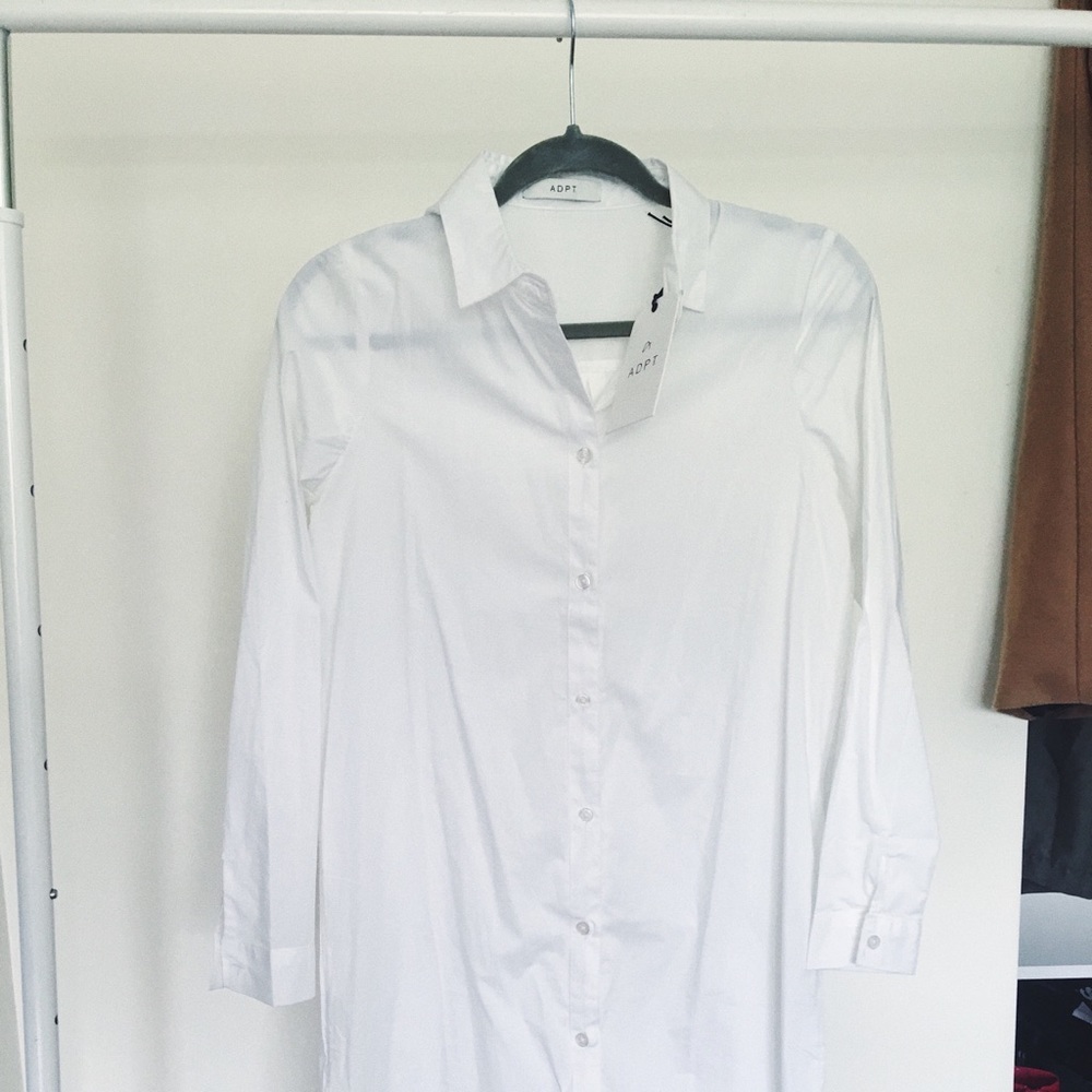 ADPT || Long Sleeve White Shirt Dress